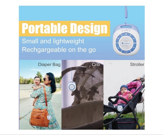 Mom's Heartbeat Baby Sleep Soother Sound Machine – Portable Rechargeable with 19 Soothing Sounds, Heartbeat Playback, Crib & Stroller Strap – Ideal for Newborns, Infants & Baby Shower Registry