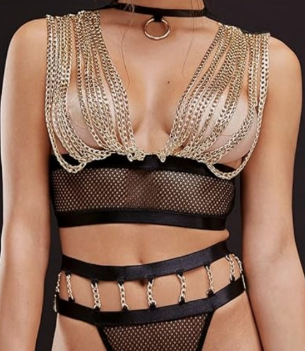 Harness Role Play Lingerie Body Set for Womens - Party Harnesses and Garters -Strappy Accessories adjustable straps and elastic rubbers to fit any size (XS-XL) whip included