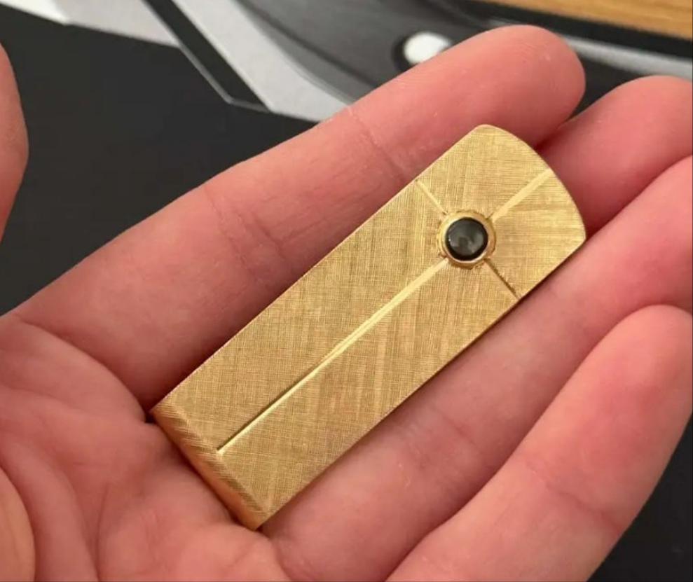 14K Solid Gold Satin Finish Money Clip with Black Star Sapphire