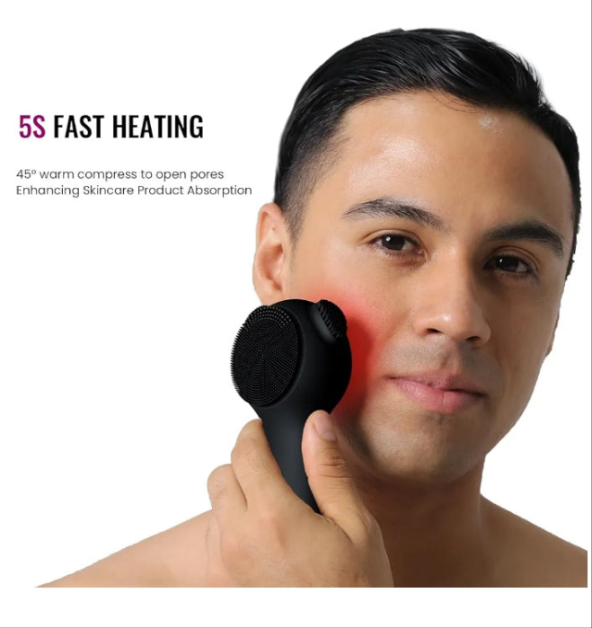 Silicone Face Scrubber Exfoliator Electric for Men Women, Rechargeable Facial Cleansing Brush with Wireless Charging Dock, Waterproof Sonic Vibrating Face Scrub Brush Cleanser for Exfoliating, Black