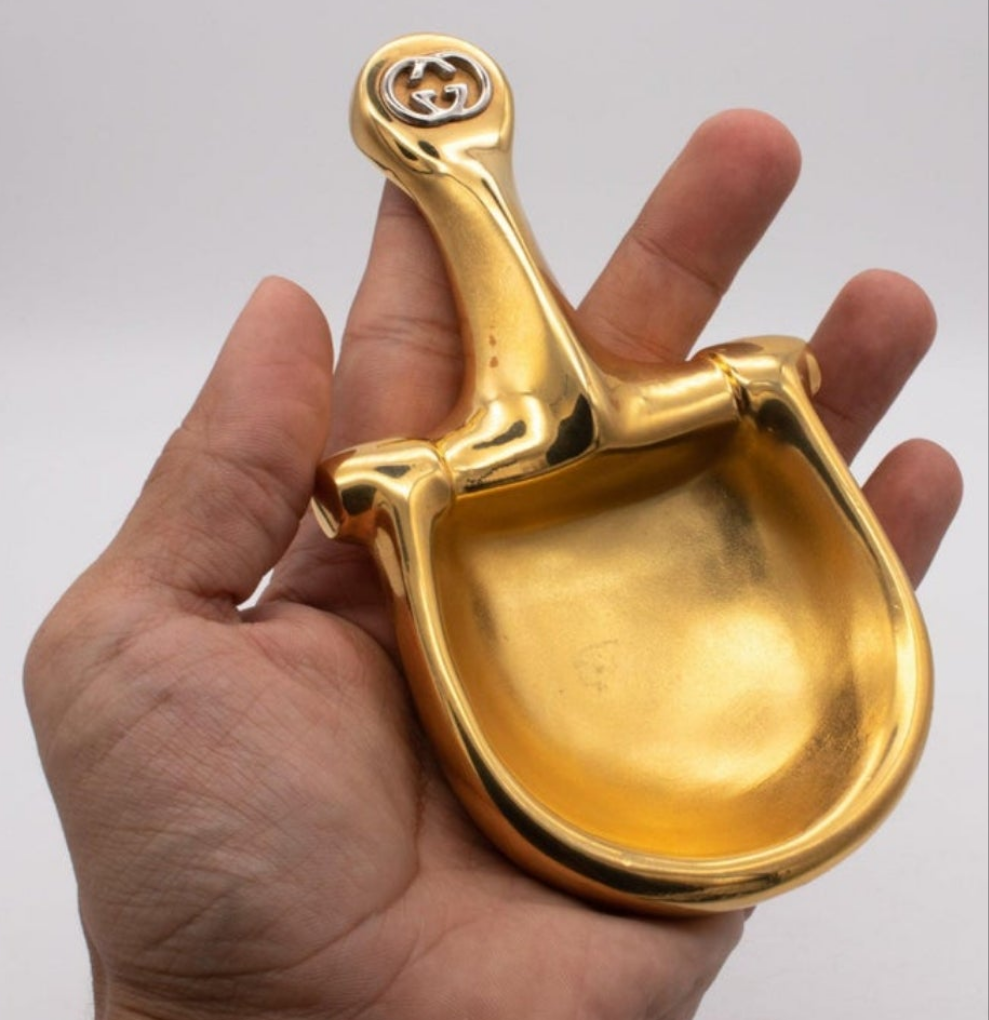 Luxury GUCCI 1970 Milano Very Rare Vintage Horse Bit Trinket Tray In 24Kt Gilt Bronze Iconic