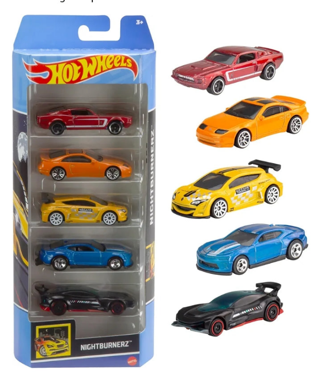 Hot Wheels 1:64 Scale Die-Cast Toy Cars 5-Pack, Set of 5 Toy Race Cars, Hot Rods, Character Cars, Rescue or Pick-Up Trucks (Styles May Vary)