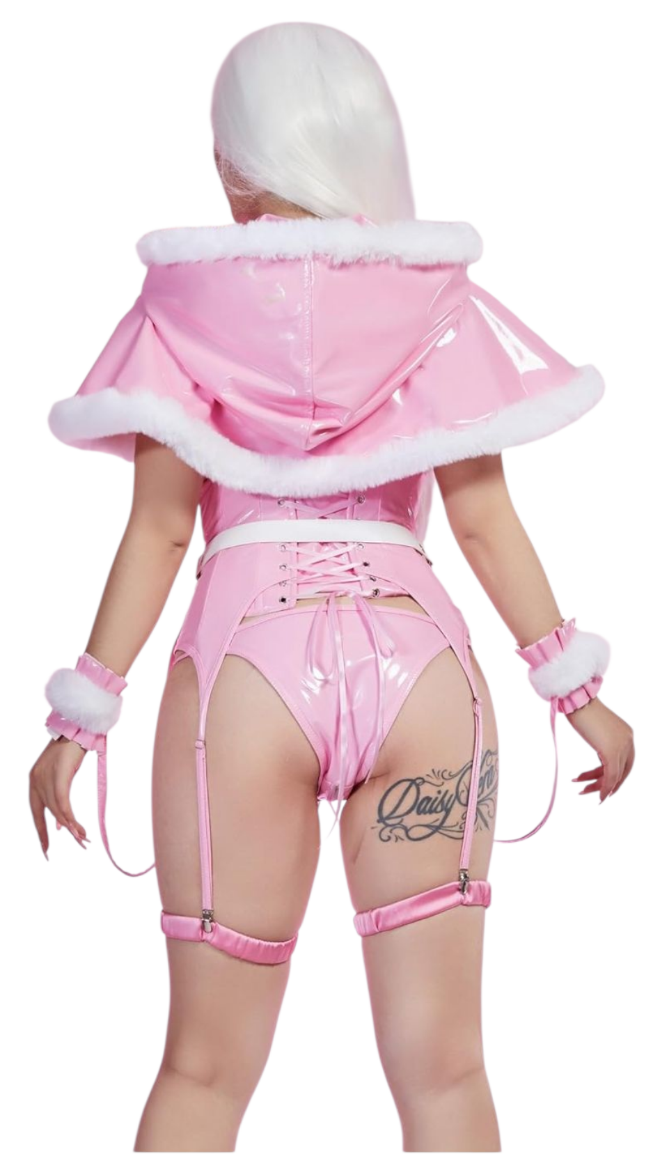 Lingerie Pink Bowknot Gift Style Cosplay Lingerie Set and Hooded Cape Cocomoney Package: cape, top, corset, panty, belt, hand accessory*2, leg ring*2