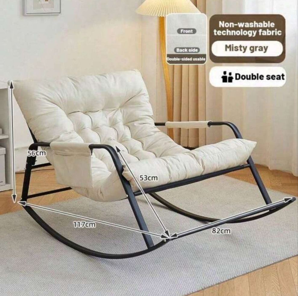 Orange Double Rocking Chair Floor Sofa Chair With Backrest, Removable Seat Pad, Modern With Footrest Relaxing Recliner For Room