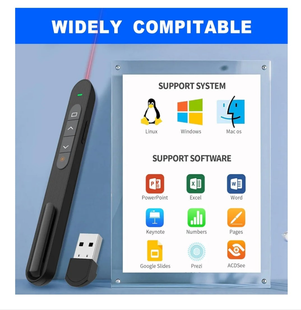 Presentation Clicker for PowerPoint, RF 2.4GHz USB Wireless Presenter Remote with Volume Control, PowerPoint Clicker Slide Advancer for Mac, Windows, Laptop, Keynote