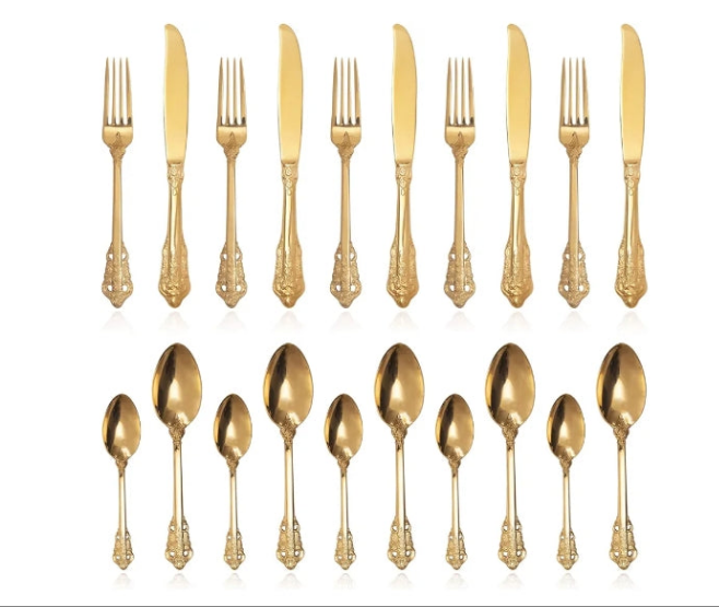 24-Piece Gold Flatware Silverware Set,18/10 Heavy Duty Stainless Steel Flatware Service for 6,Cutlery Include Knife/Fork/Spoon/Coffee Spoon,Mirror Polished, Dishwasher Safety