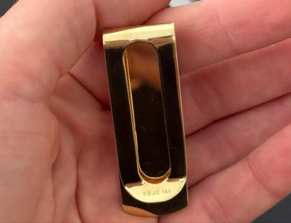 14K Solid Gold Satin Finish Money Clip with Black Star Sapphire