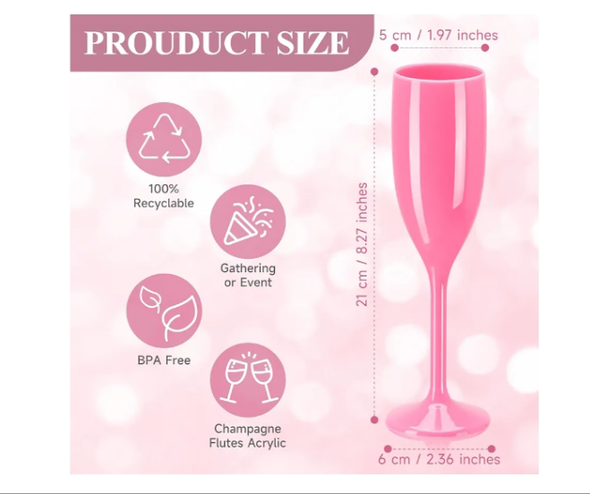 Champagne Flute Acrylic Champagne Glasses Wedding Toasting Champagne Flute Goblet Plastic Reusable Unbreakable Champagne Cups for Bachelorette Wedding Bridal Shower Party (Pink, 24)