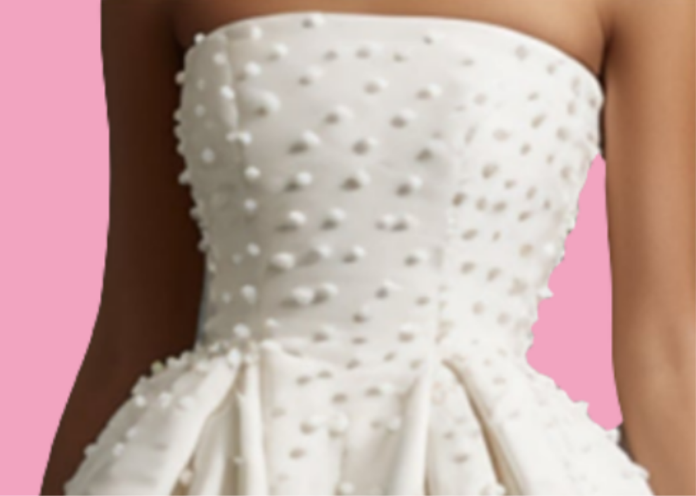 Wedding Strapless Bubble Beaded Tunic Midi Dress-White
