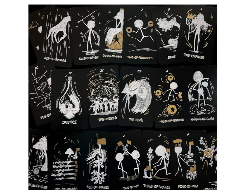 Tarot Card Deck Black Fatality. 78 Cards with Guidebook. Black Foil Cards Edges. Unique Tarot Cards.