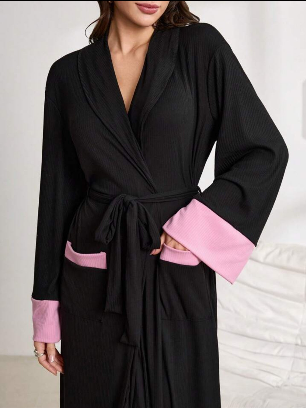 Bell Sleeve Robe pink and black