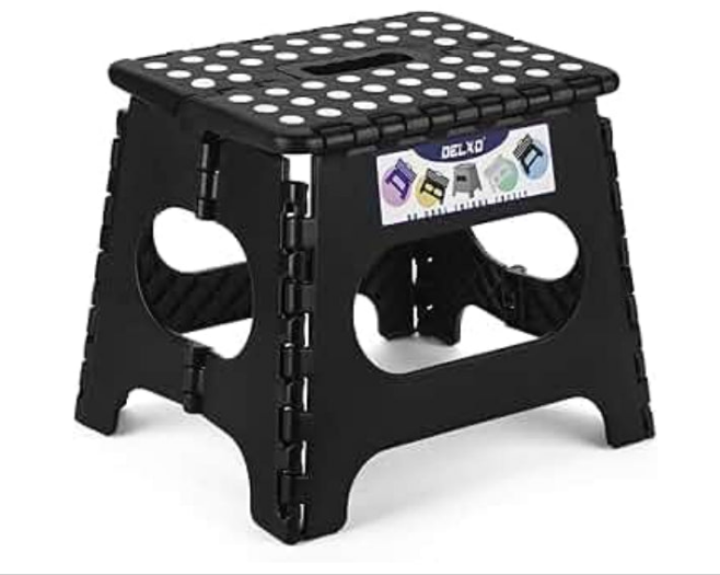 Folding Step Stool,11 Inch Non-Slip Foldable Step Stools for Kids and Adults,Portable Foldable Step Stool Lightweight Small Folding Stool with Handle for Kitchen Bathroom in White,1 Pack