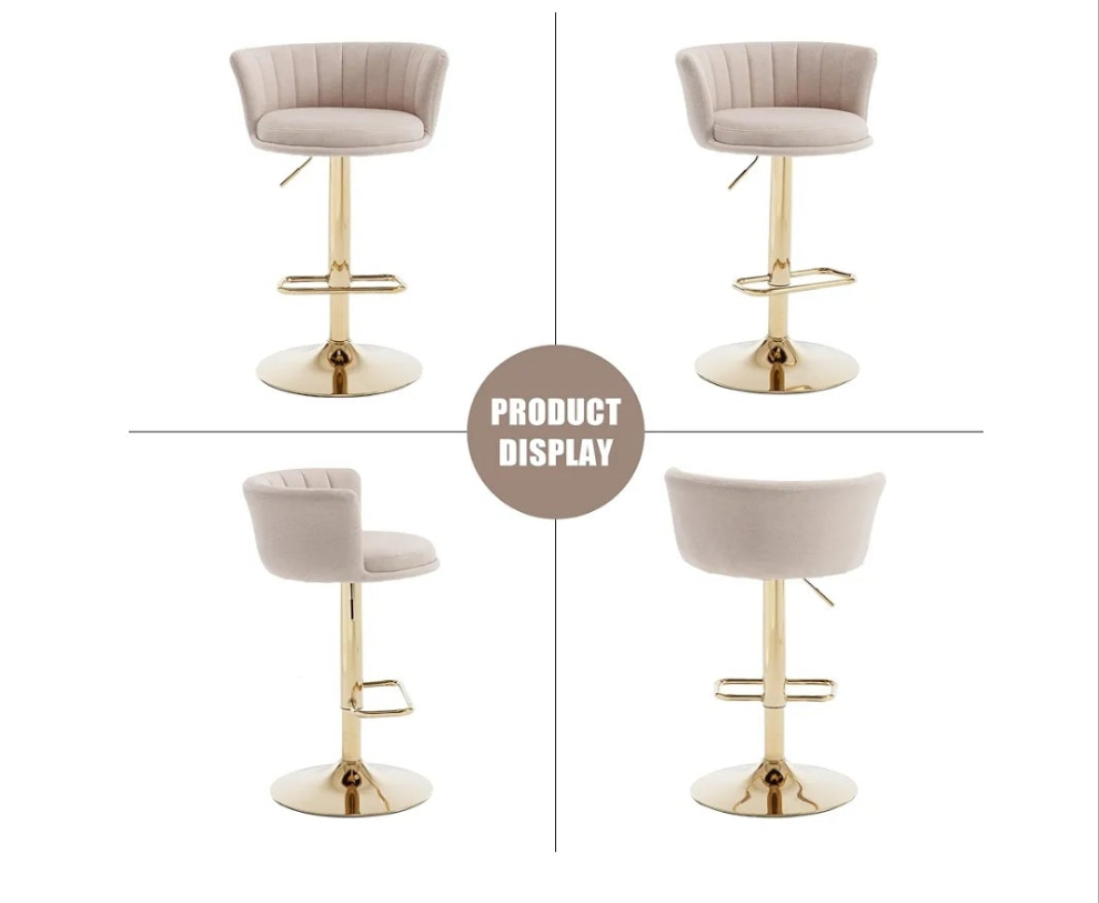 Swivel Bar Stools Set, Velvet Upholstered Bar stools with Golden Metal Adjustable Legs, Modern Barstools with Back for Kitchen, Dining Room, Counter,