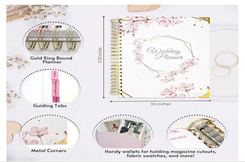 Wedding Planner Book and Organizer for The Bride, Wedding Notebook with a Set of 3 Diamond Pens