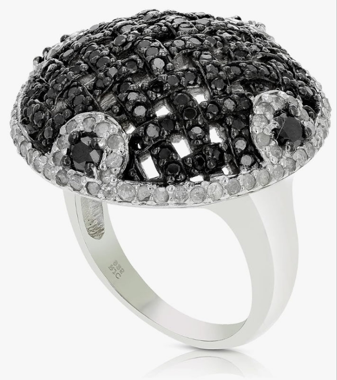 2.30 cttw Black and White Diamond Ring .925 Sterling Silver with Rhodium