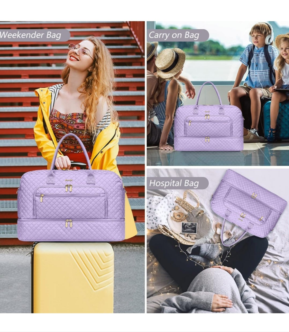 Travel Duffel Bags for Women with Shoe Compartment, Weekender Overnight Bag with Wet Pocket & Toiletry Bag, Carry On Personal Item Bag, Travel Tote Gym Bag, Hospital Bags for Labor and Delivery
