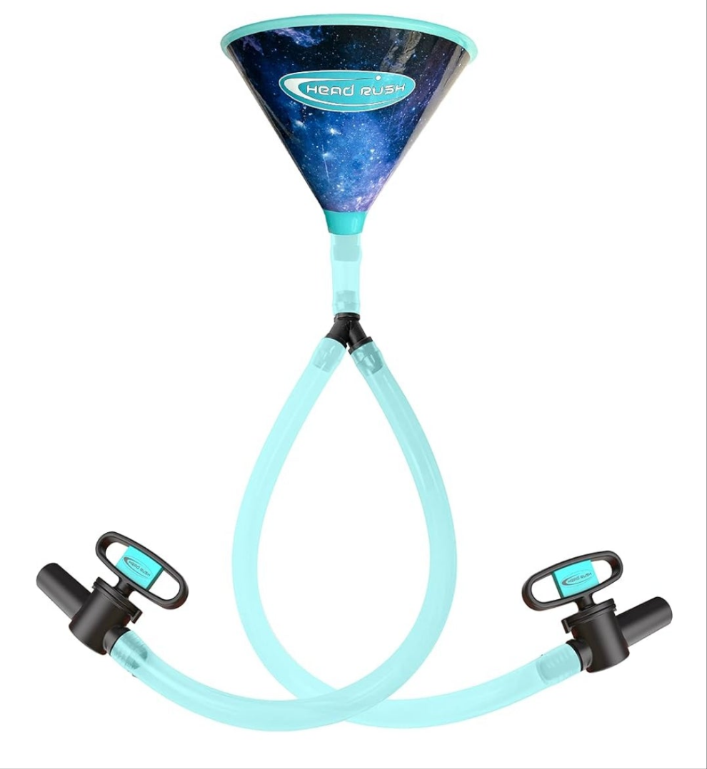 Beer Bong, Double Header 2-Tube, 8" x 6.5" Plastic Funnel with Dual Flexible Hose, 2 2-ft Long Thick Tubes for Parties and Games for Adults