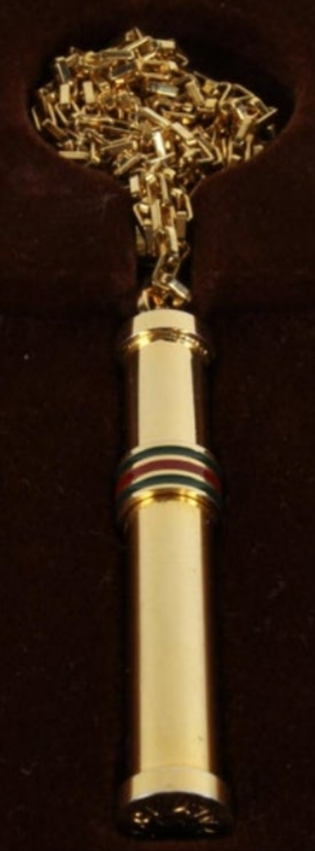 1980s Vintage GUCCI Gold Plated Necklace Perfume Bottle Stick Pendant NOS in Box