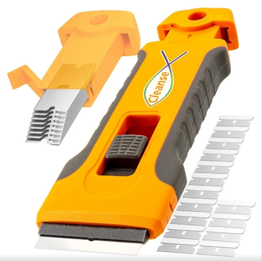 Razor Blade Scraper Tool with 15pcs Extra Blades, Cleaning Razor Scraper for Glass, Glass Top Stove Scraper for Oven Door, Cooktop Scraper, Glass Scraper Cleaning Paint from