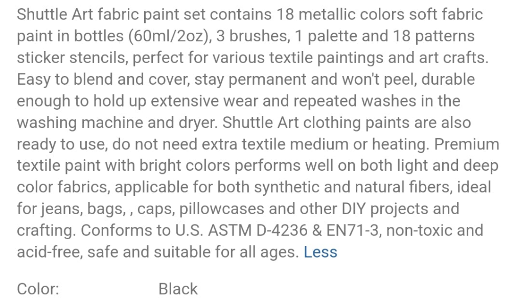 Metallic Fabric Paint, Shuttle Art 18 Metallic Colors Permanent Soft Fabric Paint in Bottles (60ml/2oz) with Brush and Stencils, Non-Toxic Textile Paint for Jeans, Bags & DIY Projects