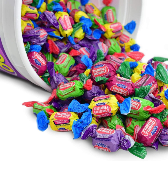 Bubble Gum - 300 Count Resealable Tub of Individually Wrapped Fruit and Bubble Gum - Original, Watermelon, Apple and Grape Flavors - Peanut and Gluten Free, 47.6 Ounce