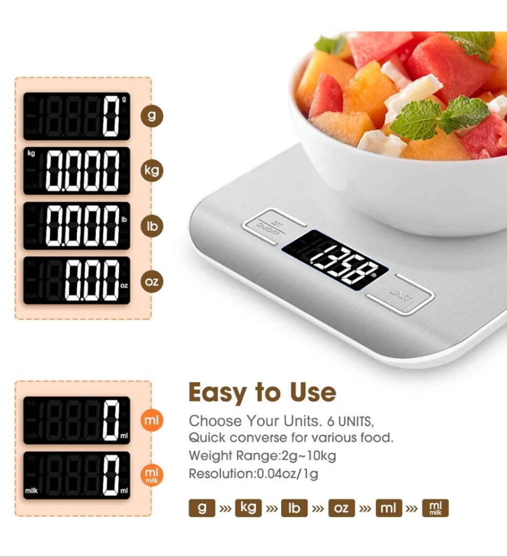 Food Scale, 22lb Digital Kitchen Scale Weight Grams and Oz for Baking and Cooking, 1g/0.1oz Precise Graduation, Easy Clean Stainless Steel