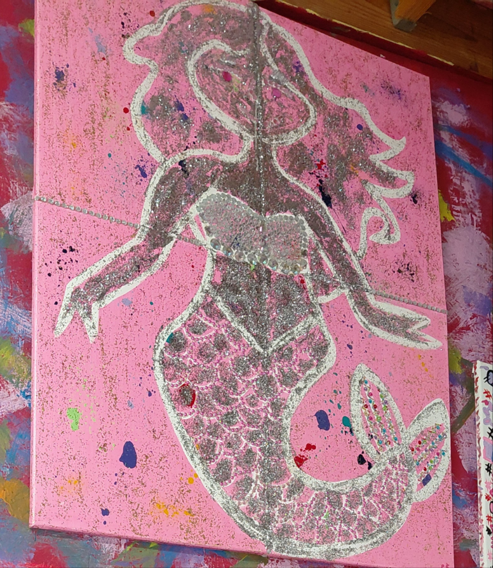 COCOMONEY ART Mermaid bling 1 OF 1 CUSTOM PIECE BY COCOMONEY Painting on canvas