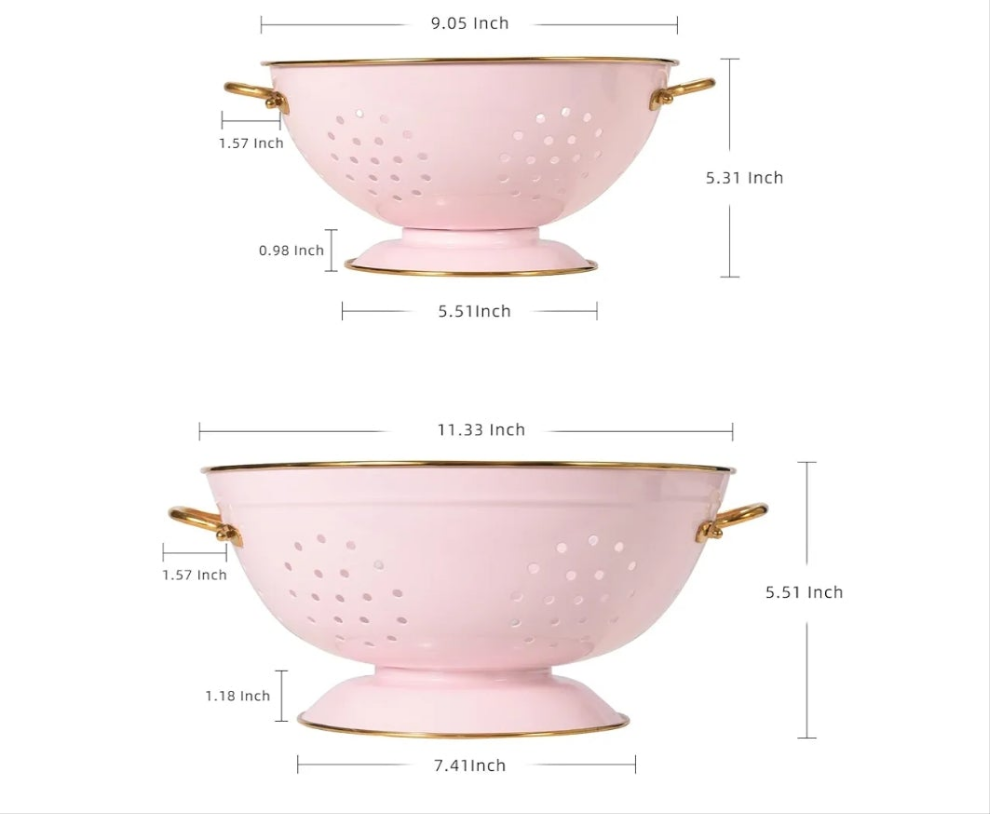 Metal Colander Set of 2, Strainer Basket with Handles perfect for Spaghetti, Pasta, Berry, Vegetable, Fruit, Solid Base Powder Coated Self-draining Kitchen Colander Bowel, 3.5 & 5 Qt,