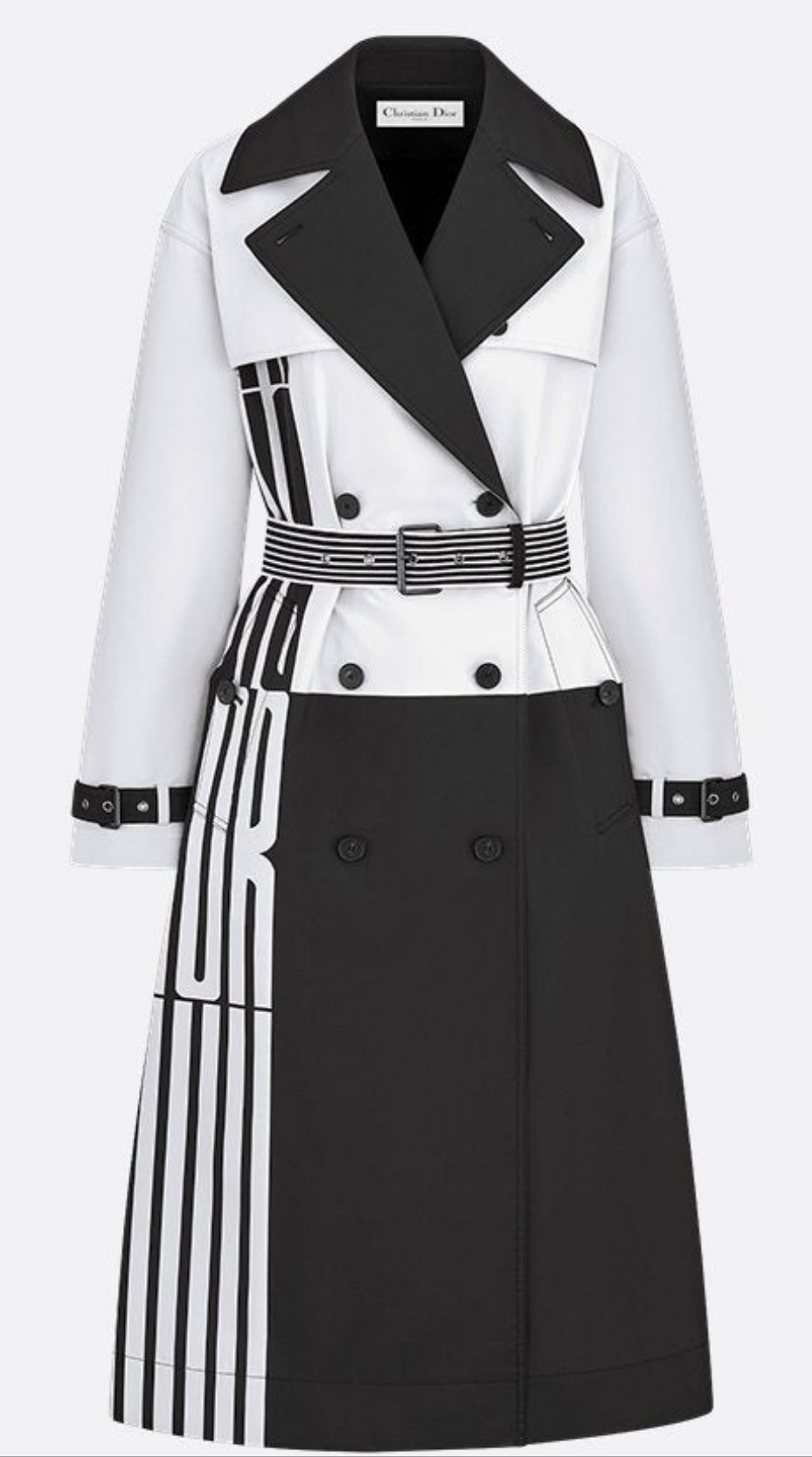 Dior Trench Coat Black and White Jacquard Technical Taffeta with Dior Graphique Motif