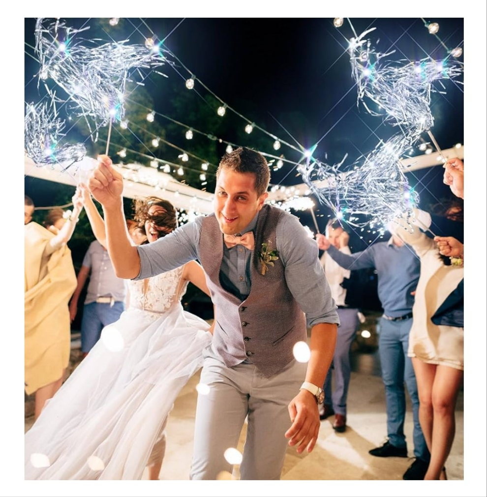 Lighted Wedding Wands LED Tinsel Wands Light up Streamers Sparklers for Wedding Send off and Exits Birthday Party Props Favors(