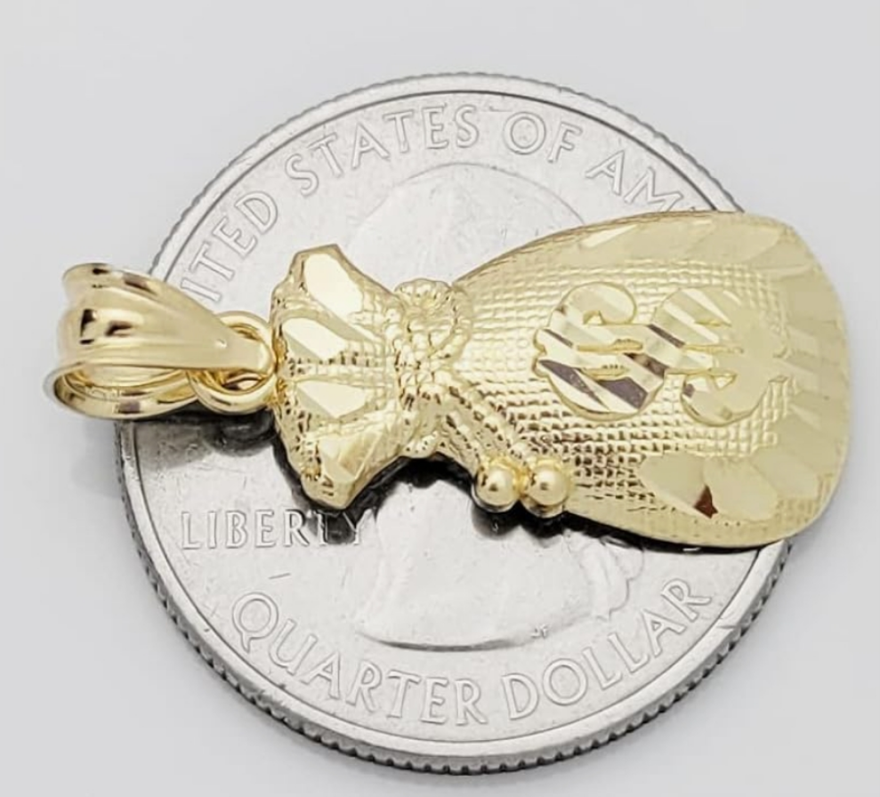 COCOMONEY 10K Yellow Gold Money Bag Pendant Treasure Dollar Sign Pendant