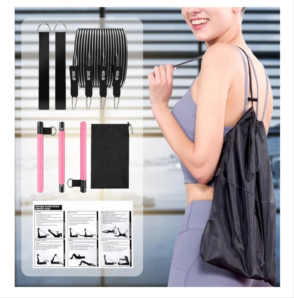 Pilates Bar Kit with Resistance Bands,Pilates Bar with Stackable Bands Workout Equipment for Legs,Hip,Waist and Arm,Exercise Fitness Equipment for Women & Men Home Gym Yoga Pilates