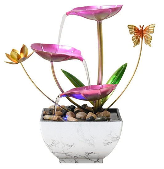 Pink Tabletop Water Fountain, USB Desktop Sleep Waterfall, Women Office Decor, Zen Garden for Desk