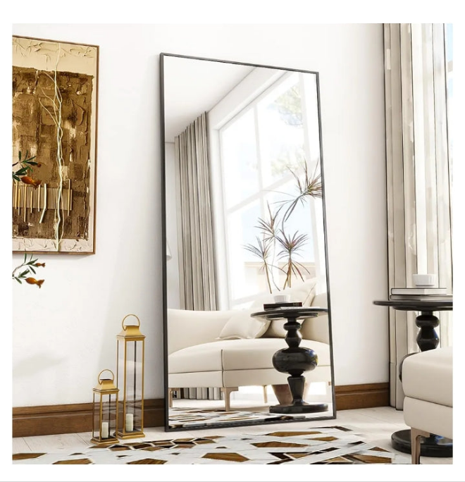 Oversized Full Length Mirror, 71" x 30" Floor Mirror with Stand, Aluminum Alloy Frame Full Body Mirror, Standing Hanging or Leaning Against Wall Bedroom Living Room