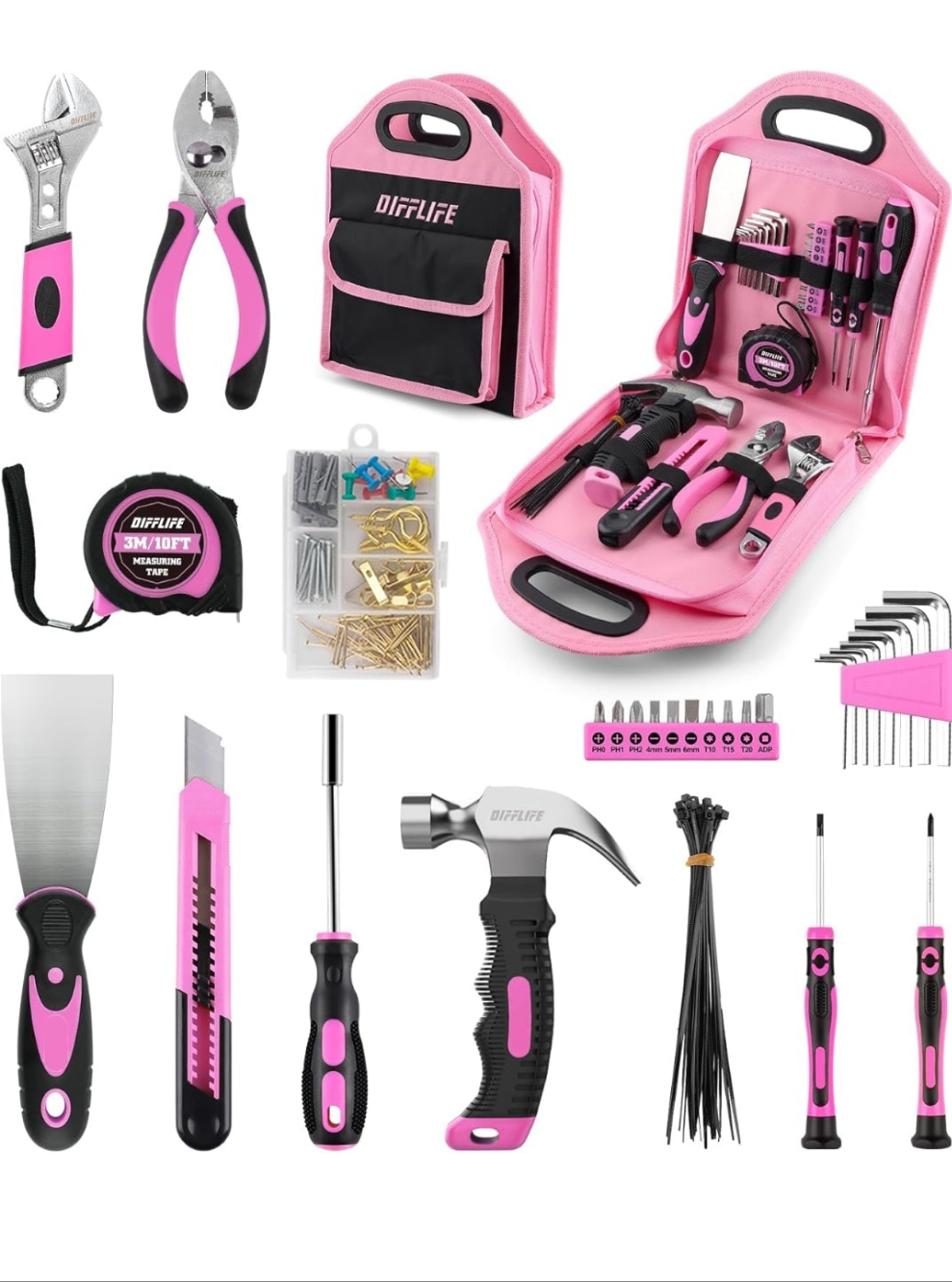 Tool Set Pink-40 Piece - General Household Hand Tool Kit with Plastic Toolbox Storage Case(Pink)