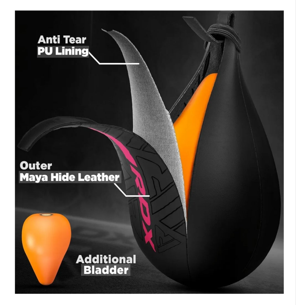 Speed Bag Boxing Ball and Swivel Set, Maya Hide Leather Dodge Striking Mount Kit with Additional Bladder, MMA Muay Thai Punching Workout Kicking Martial Arts Training Home Gym Exercise Speedball
