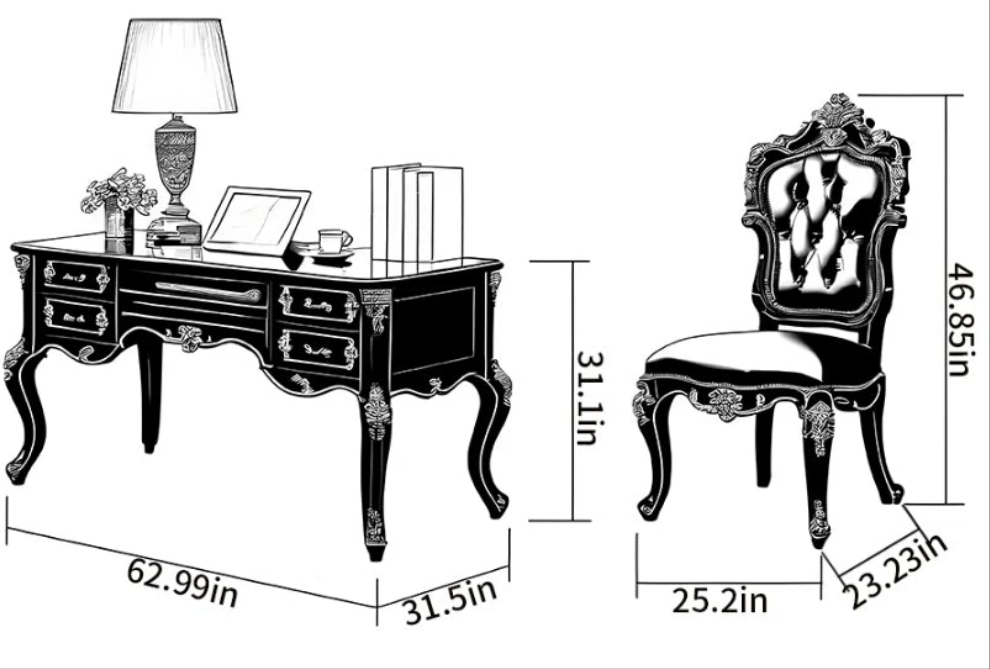 Fancy Solid Wood Desk Upholstered Chair Set Look at the detail Fancy