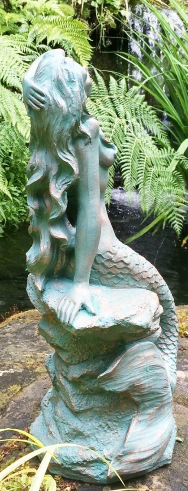 Sexy Mermaid on Coastal Rock Statue Outdoor Waterproof Porch Garden Pool Side Decor Bathroom