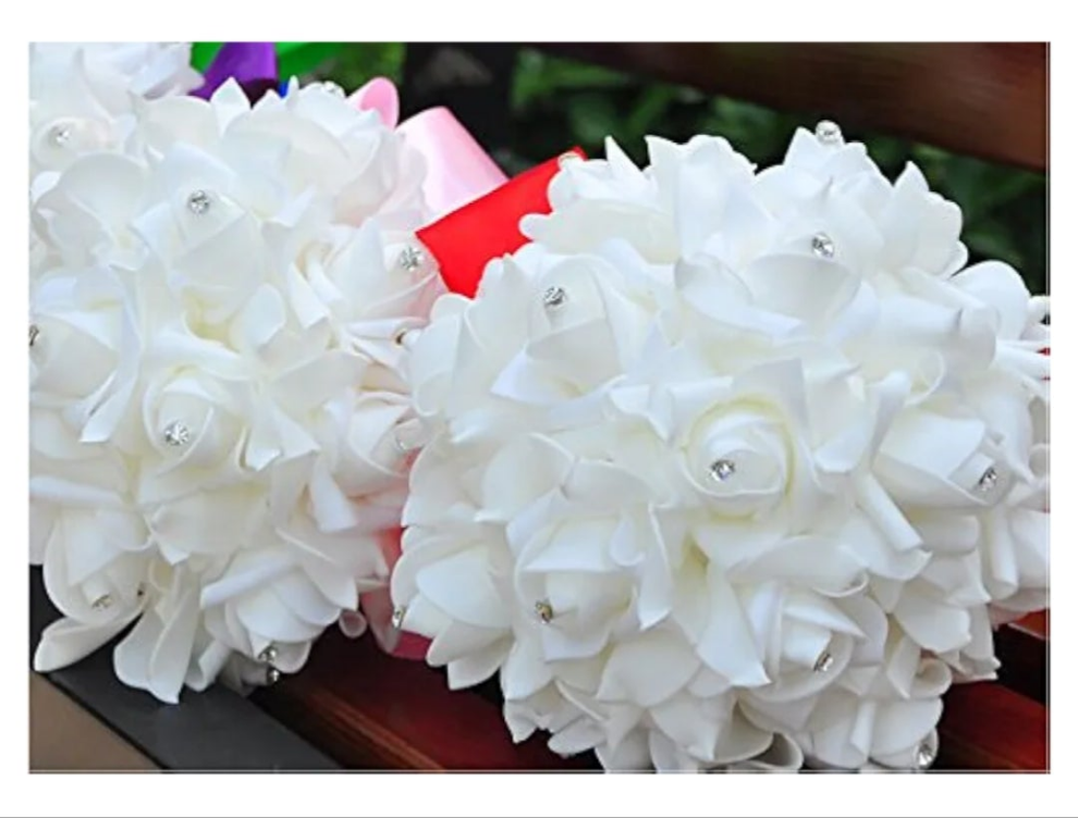 Wedding Bouquets for Bride White, Wedding Bouquet Bridesmaid,Bridesmaid Holding Flowers for Wedding Decoration (White+White)