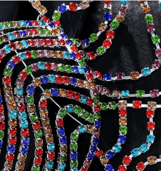 Rhinestone Chest Chain Body Jewelry for women Sexy Colorful Crystal Body Chains Lingerie Bikini Bra Chain Jewelry