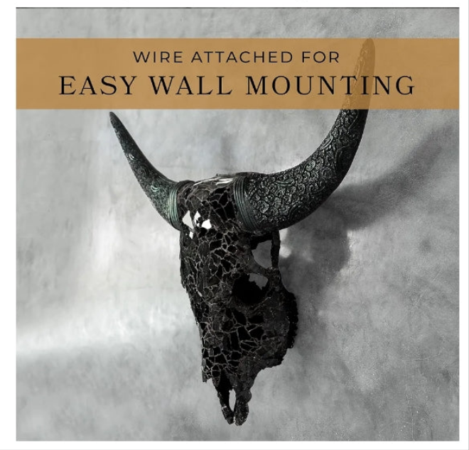 Hand-Crafted Real Authentic Taxidermy Cow Skull/Bull Skull Wall Decor with XL Horns/Real Animal Cow Skull Wall Decor (Hand-Carved Horns)