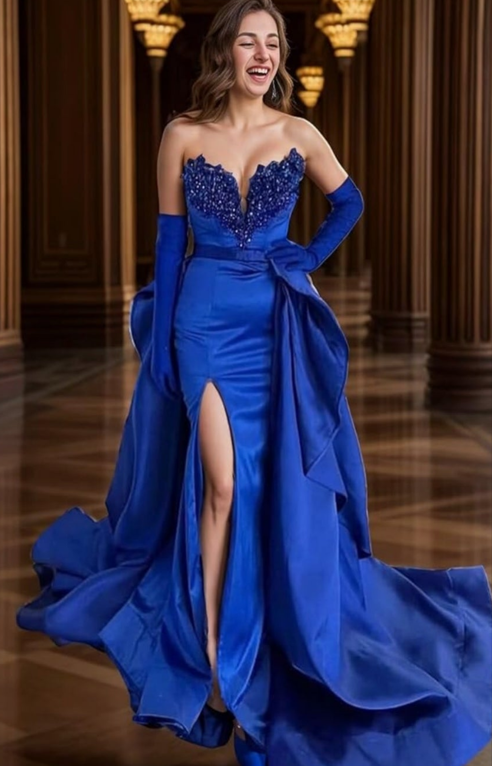 Satin Wedding Dresses for Women Beaded Strapless Mermaid Formal Gowns and Evening Dresses