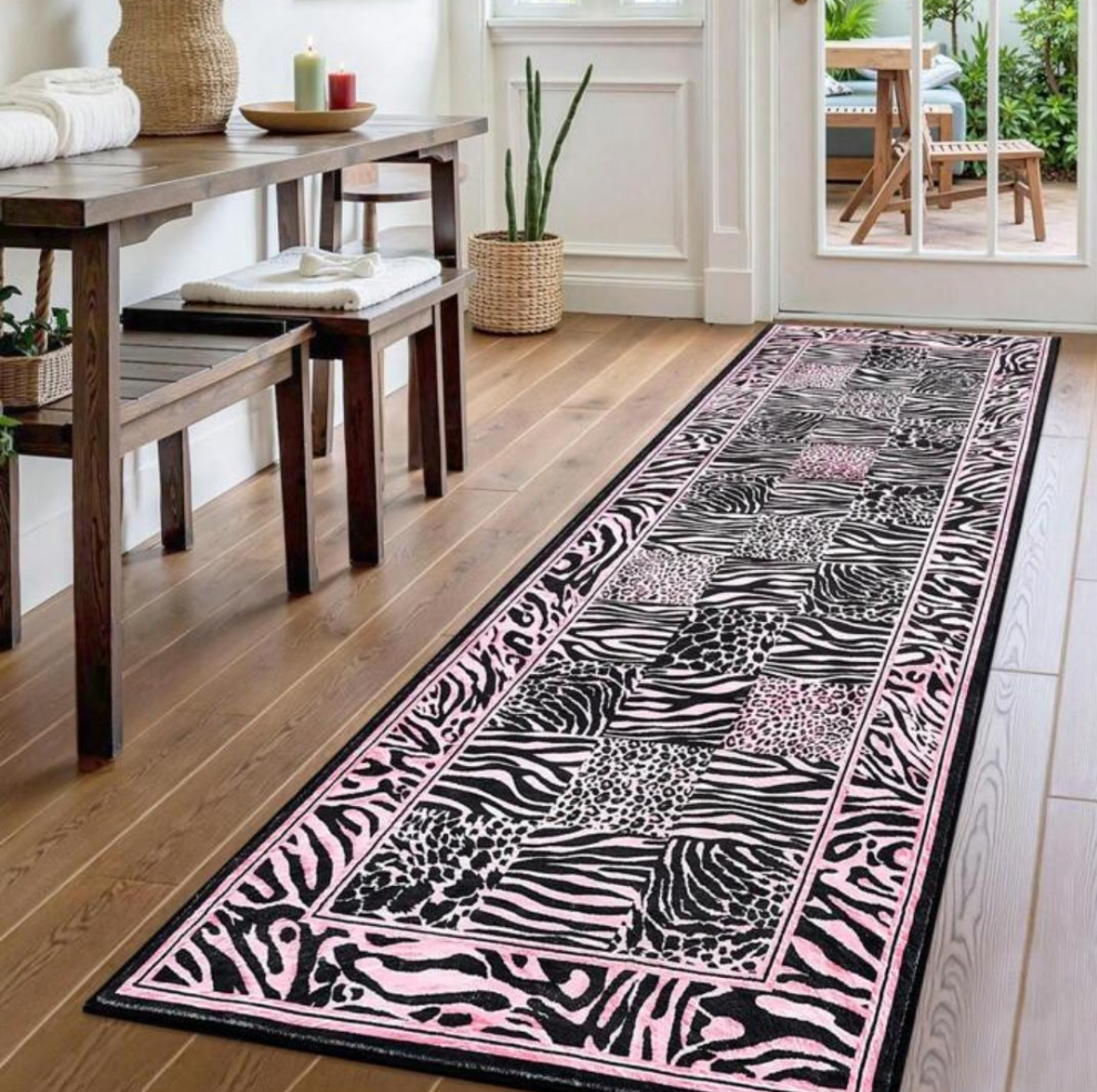 Living Room Rug Washable Soft Leopard Patchwork Print Large Area Rugs For Bedroom Low Pile Non Slip Animal Print Throw Carpet Runner Rug For Hallway Dining Room