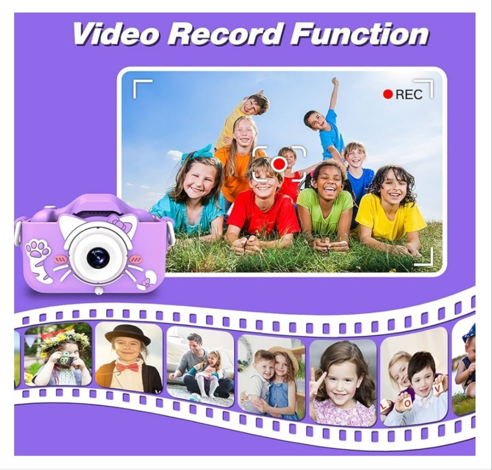 Kids Camera Toys for 3 and up Year Old Girls Boys,Children Digital Video Camcorder Camera with Cartoon Soft Cover, Best Chritmas Birthday Festival Gift for Kids - 32G SD Card Included