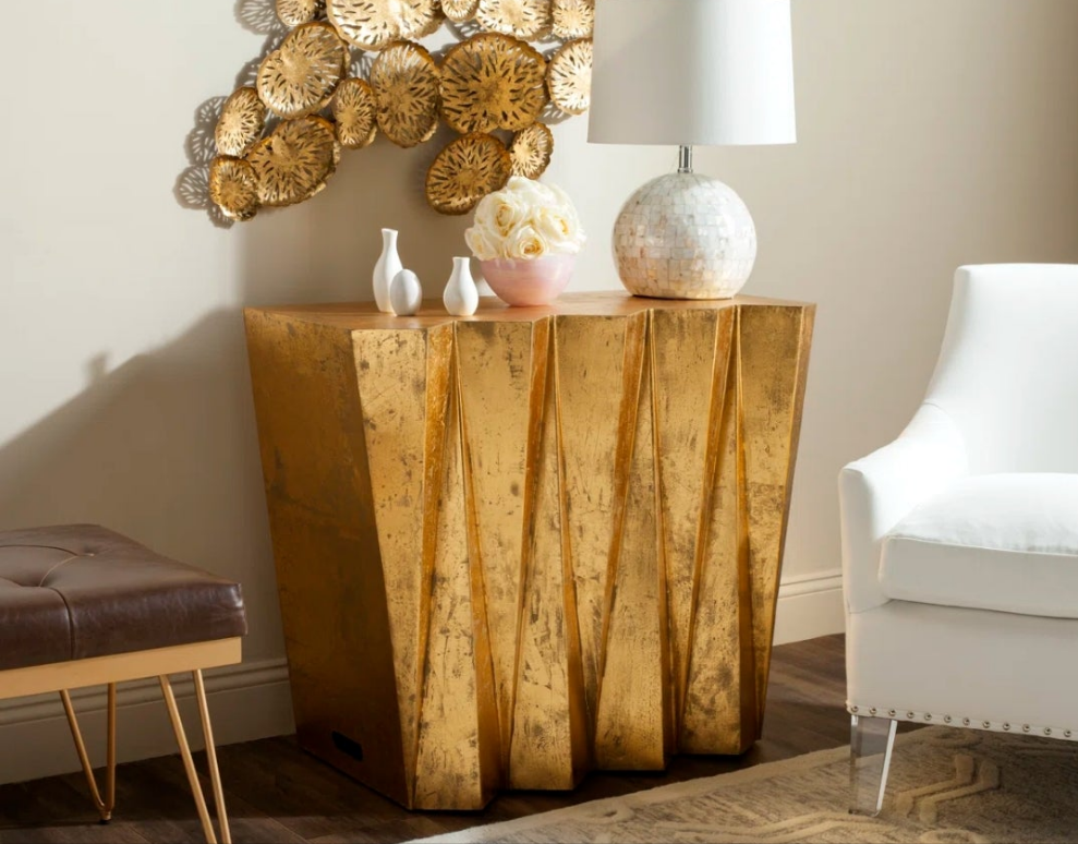 Console Table iron distressed metal gold tone