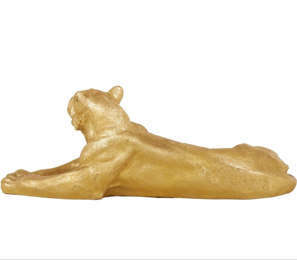 Luxurious Resin Tiger Decorative Sculpture Laying Home Decor Statue, Accent Figurine 44" x 22" x 16", Gold