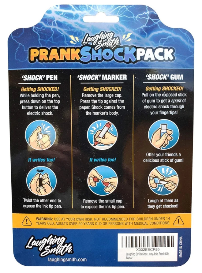 Shocking Prank Kit 1 x Shock Pen, 2 x Shock Markers and 1x Shock Gum - Trick Your Friends and Family - Hilarious Electric Shock Game and Prank Stuff - Funny Shocker Gag Toys