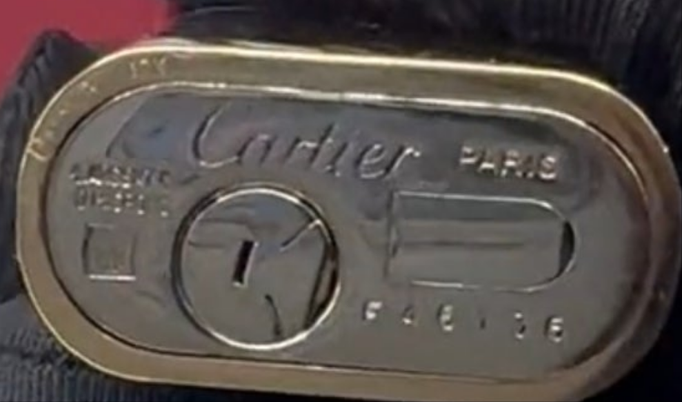 18k Gold Cartier Gold and Enamel Lighter with paved diamond cap