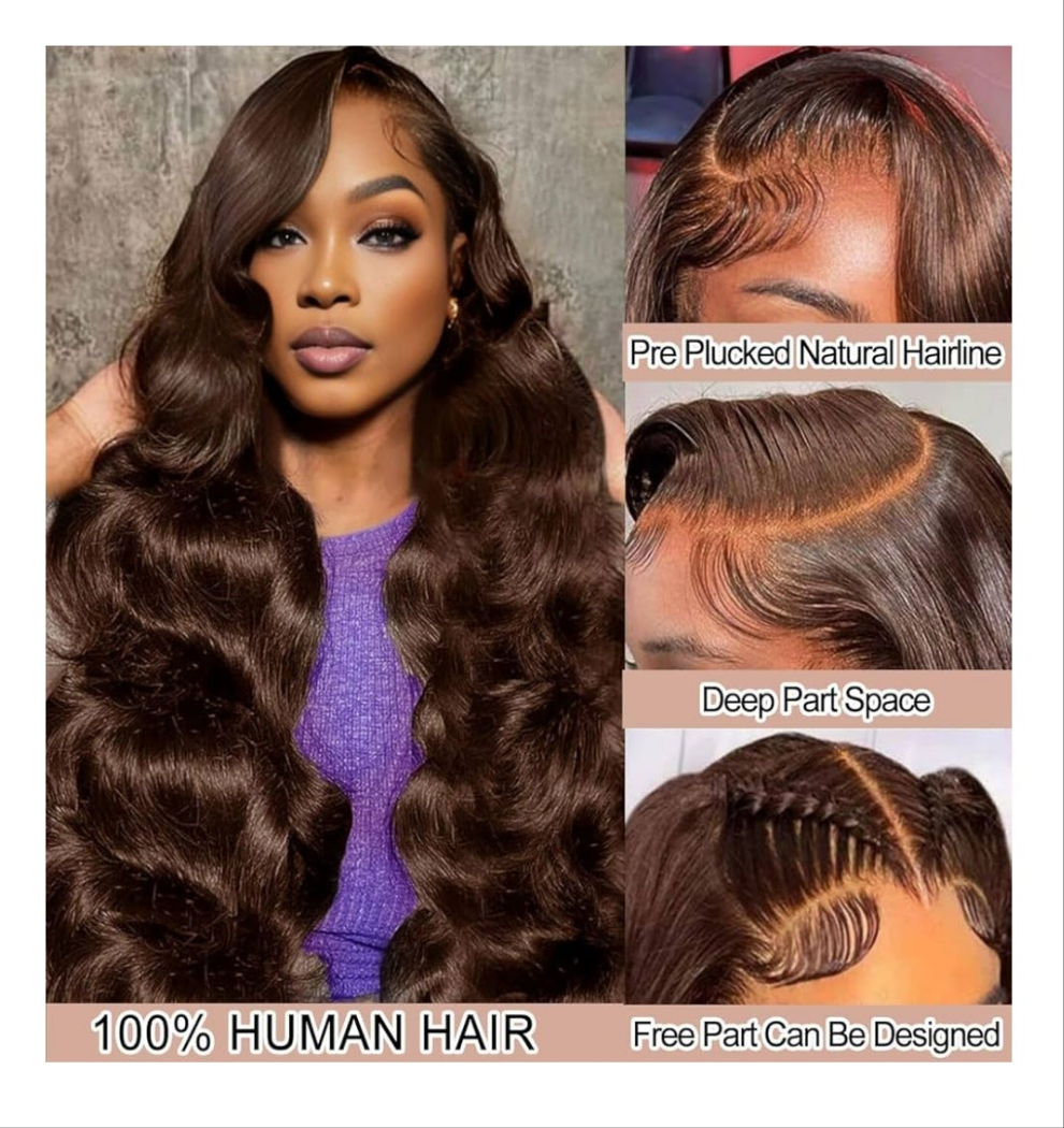 30 Inch Chocolate Brown Lace Front Wigs Human Hair Pre Plucked 13X6 Body Wave HD Lace Frontal Wigs 180% Density Brown Wig Human Hair for Women Glueless Wigs