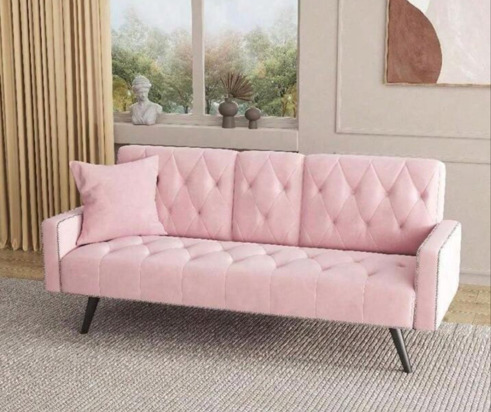 Futon Sofa With Cup Holders And Nail Head Trim,Velvet Sofa Futon Sofa Bed For Small Spaces, Living Room,Dorm,Office